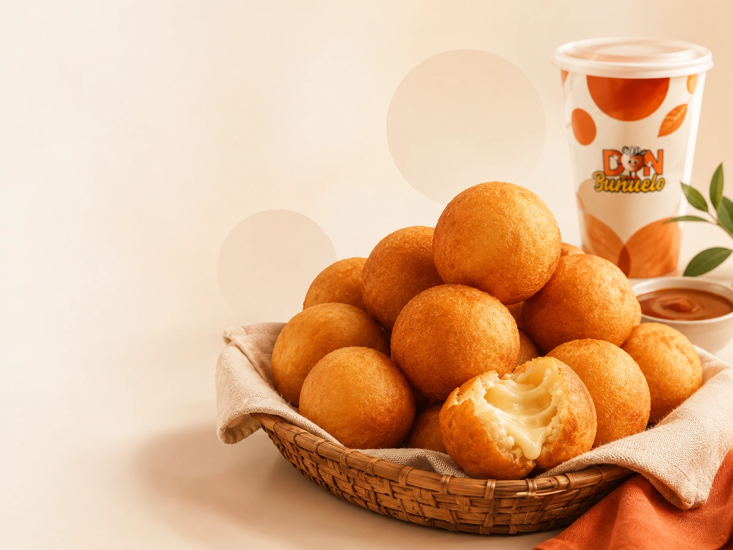 Canasta de buñuelos artesanales dorados recién preparados